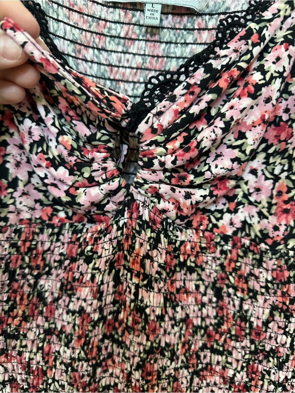 Almost Famous Pink & Black Floral Smocked Long Sleeve Mini Dress - Picture 5 of 9